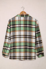 Green Geometric Plaid Print Pocketed Shacket Plaid Shackets JT's Designer Fashion