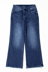 Sail Blue Mineral Wash Raw Hem High Waist Flared Jeans Jeans JT's Designer Fashion