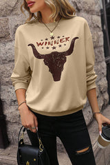 Khaki WINNER Steer Head Graphic Sweatshirt Khaki 50%Polyester+50%Cotton Graphic Sweatshirts JT's Designer Fashion