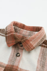 Brown Plaid Print Flap Pockets Long Shacket Plaid Shackets JT's Designer Fashion