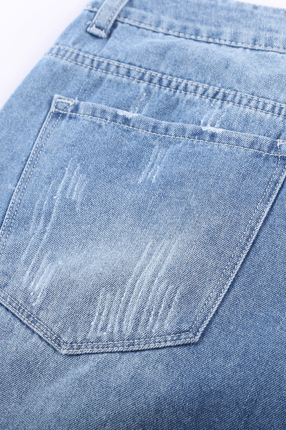Distressed Ripped Rolled Hem Sky Blue Denim Shorts Denim Shorts JT's Designer Fashion