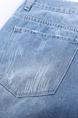 Distressed Ripped Rolled Hem Sky Blue Denim Shorts Denim Shorts JT's Designer Fashion