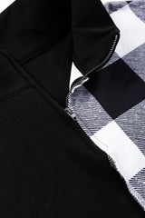 Black Checkboard Patchwork Exposed Stitching Collared Top Long Sleeve Tops JT's Designer Fashion