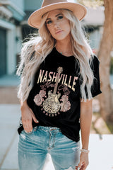 Black Nashville Music City Leopard Guitar Graphic T Shirt Graphic Tees JT's Designer Fashion