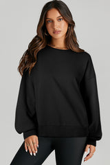 Black Solid O Neck High Low Hem Pullover Sweatshirt Sweatshirts & Hoodies JT's Designer Fashion