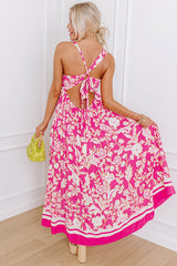 Rose Floral V Neck Crisscross Backless Long Dress Maxi Dresses JT's Designer Fashion