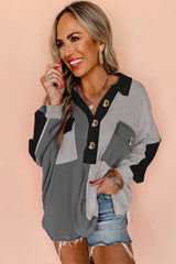 Gray Colorblock Ribbed Collared Oversized Sweatshirt Sweatshirts & Hoodies JT's Designer Fashion