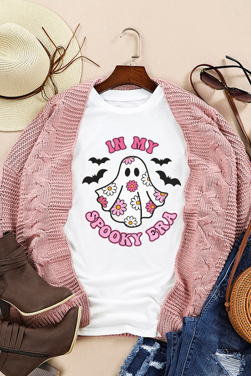 White IN MY SPOOKY ERA Halloween Ghost Graphic Tee Graphic Tees JT's Designer Fashion