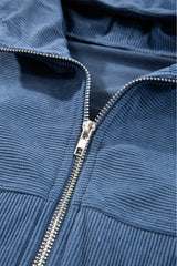 Real Teal Corduroy Drawstring Hooded Pocket Zip Up Jacket Jackets JT's Designer Fashion