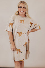 Apricot Plus Size Cheetah Print Side Pockets T Shirt Mini Dress Plus Size Mini Dresses JT's Designer Fashion