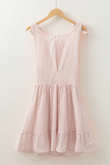 Delicacy Embroidered Eyelets Ruffled Hem Sleeveless Mini Dress Mini Dresses JT's Designer Fashion