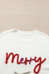 White Tinsel Merry and Bright Graphic Christmas Sweater Sweaters JT's Designer Fashion
