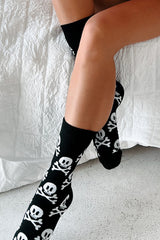 Color black Halloween Skull & Crossbones Crew Socks Socks JT's Designer Fashion