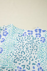 Sky Blue Leopard Contrast Bow Puff Sleeve Mini Dress Mini Dresses JT's Designer Fashion