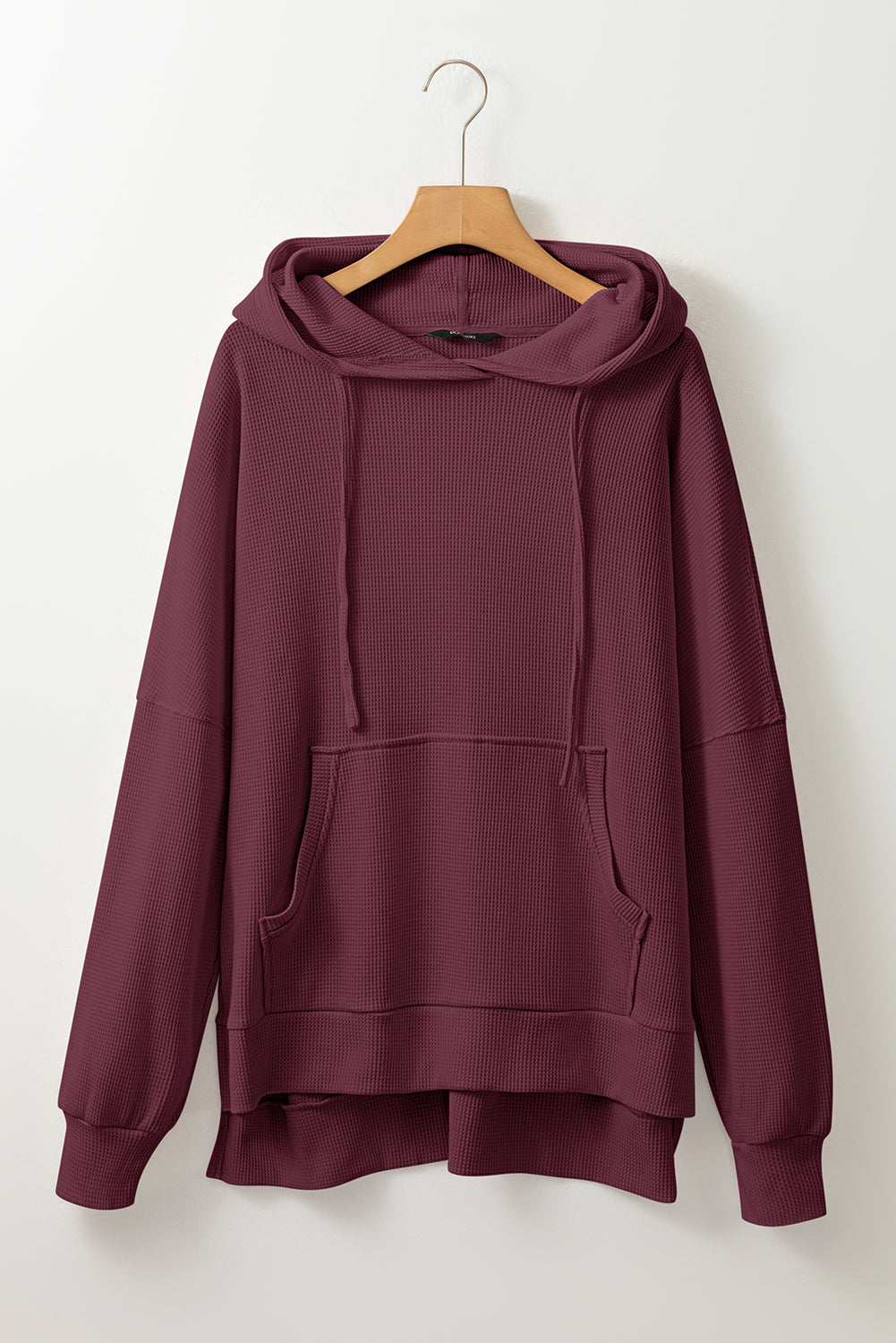 Red Dahlia Waffle Knit Fleece Lined High Low Oversized Hoodie Sweatshirts & Hoodies JT's Designer Fashion