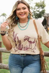 Parchment Western Burro Cactus Crew Neck Graphic Tee Plus Size Tops & Tees JT's Designer Fashion