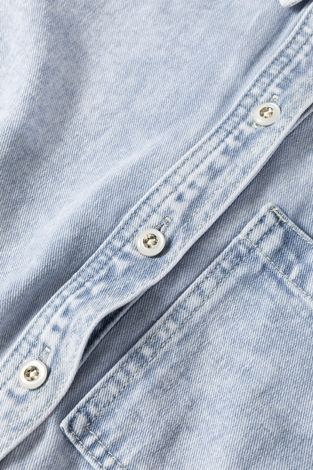Beau Blue Long Sleeve Buttoned Chest Pocket Denim Shacket Denim Jackets JT's Designer Fashion