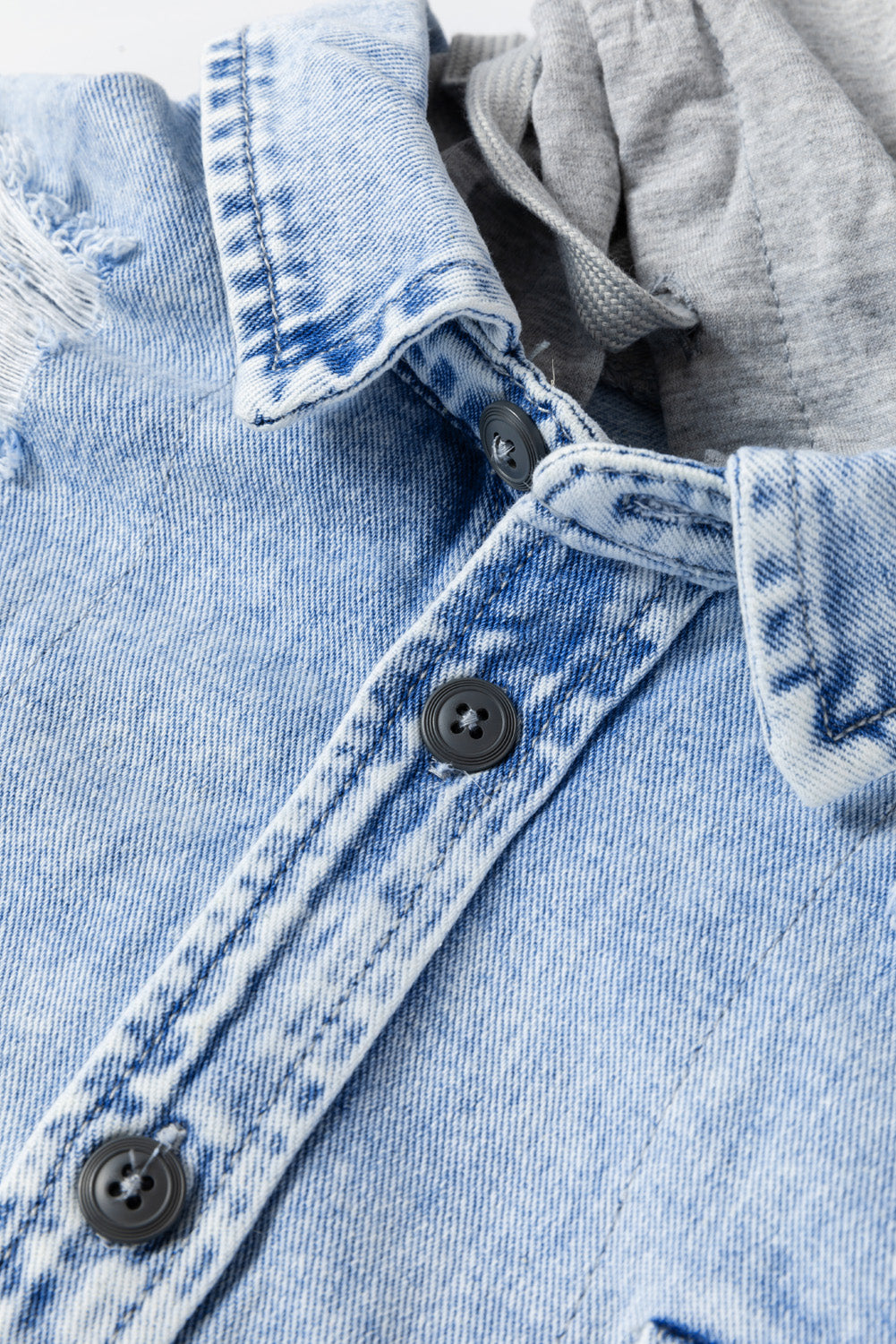 Mist Blue Oversized Contrast Hooded Denim Jacket Denim Jackets JT's Designer Fashion