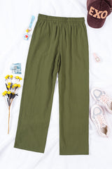 Green Drawstring Elastic Waist Pockets Long Straight Legs Pants Pants & Culotte JT's Designer Fashion