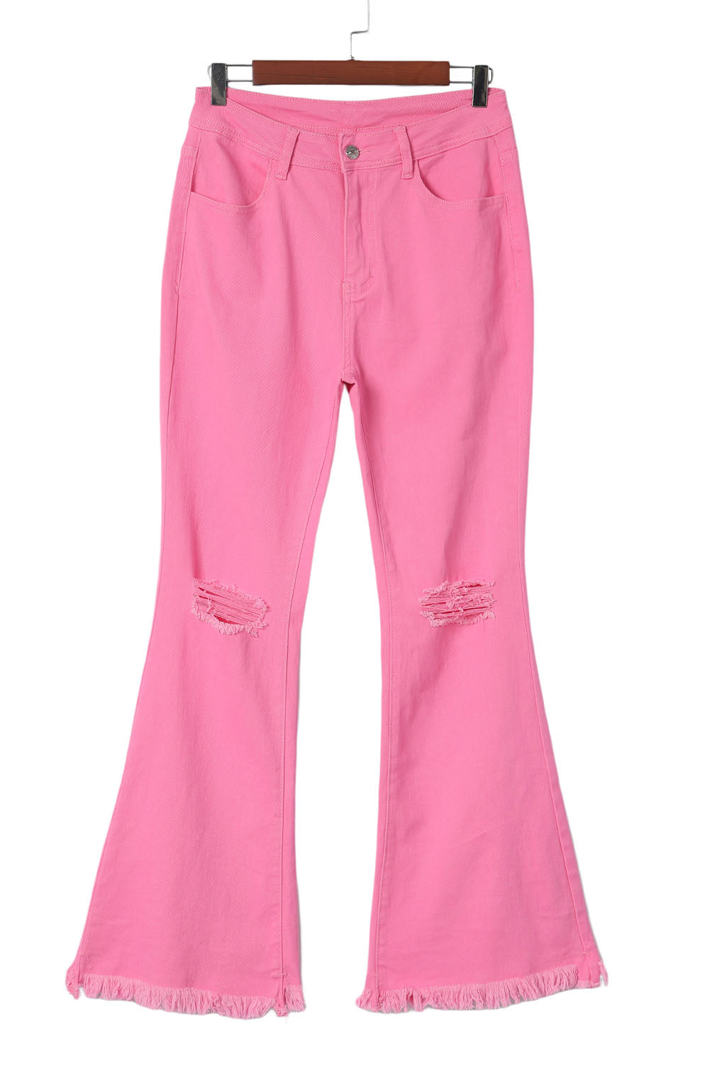 Pink Vintage High Waist Flare Leg Ripped Raw Hem Jeans Jeans JT's Designer Fashion