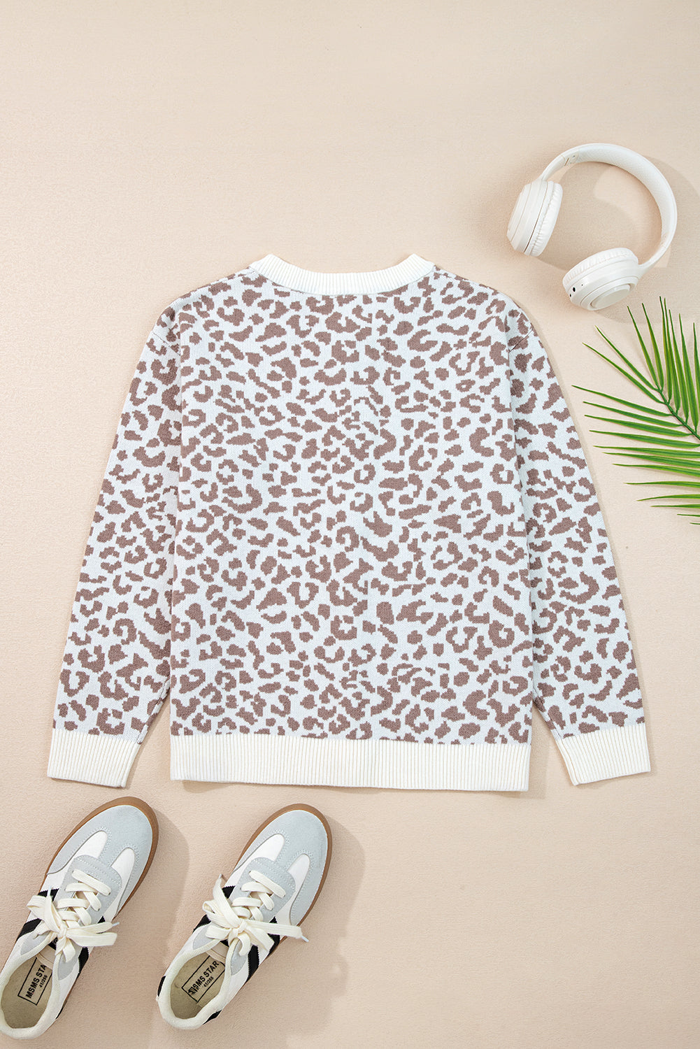 Khaki Leopard Drop Shoulder Chunky Knitted Cardigan Sweater Cardigans JT's Designer Fashion