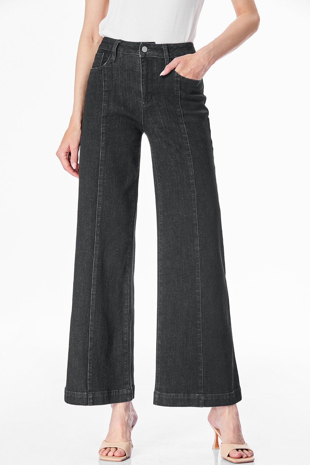 Black Plain Seam Detail Flared Bottom Ankle Length Jeans Jeans JT's Designer Fashion