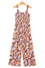 Black Floral Print Smocked High Waist Square Neck Jumpsuit Jumpsuits & Rompers JT's Designer Fashion