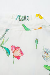 White Floral Print Contrast Striped Patchwork Short Puff Sleeve Dress Floral Dresses JT's Designer Fashion