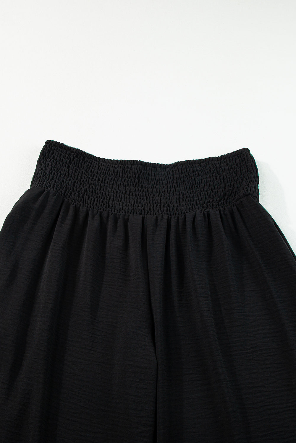 Black Shirred High Waist Plus Size Wide Leg Pants Plus Size Bottoms JT's Designer Fashion