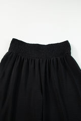Black Shirred High Waist Plus Size Wide Leg Pants Plus Size Bottoms JT's Designer Fashion