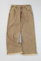 Light French Beige Acid Washed High Rise Cropped Wide Leg Jeans Jeans JT's Designer Fashion