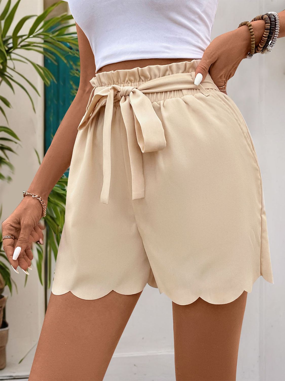 Frill Tied Shorts with Pockets Bottoms JT's Designer Fashion