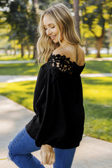 Black Blooming Lace Off The Shoulder Top Blouses & Shirts JT's Designer Fashion