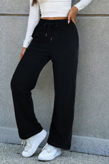 Black Solid Color Fleece Lined Drawstring Waist Casual Pants Pants & Culotte JT's Designer Fashion