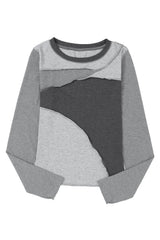 Gray Expose Seam Color Block Ribbed Knit Top Long Sleeve Tops JT's Designer Fashion