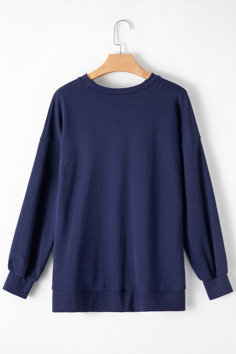 Navy Blue Solid O Neck High Low Hem Pullover Sweatshirt Sweatshirts & Hoodies JT's Designer Fashion