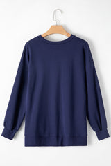 Navy Blue Solid O Neck High Low Hem Pullover Sweatshirt Sweatshirts & Hoodies JT's Designer Fashion