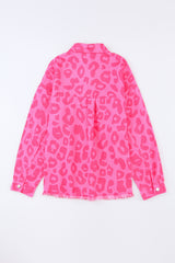 Pink Leopard Print Button Cuffs Raw Hem Jacket Denim Jackets JT's Designer Fashion