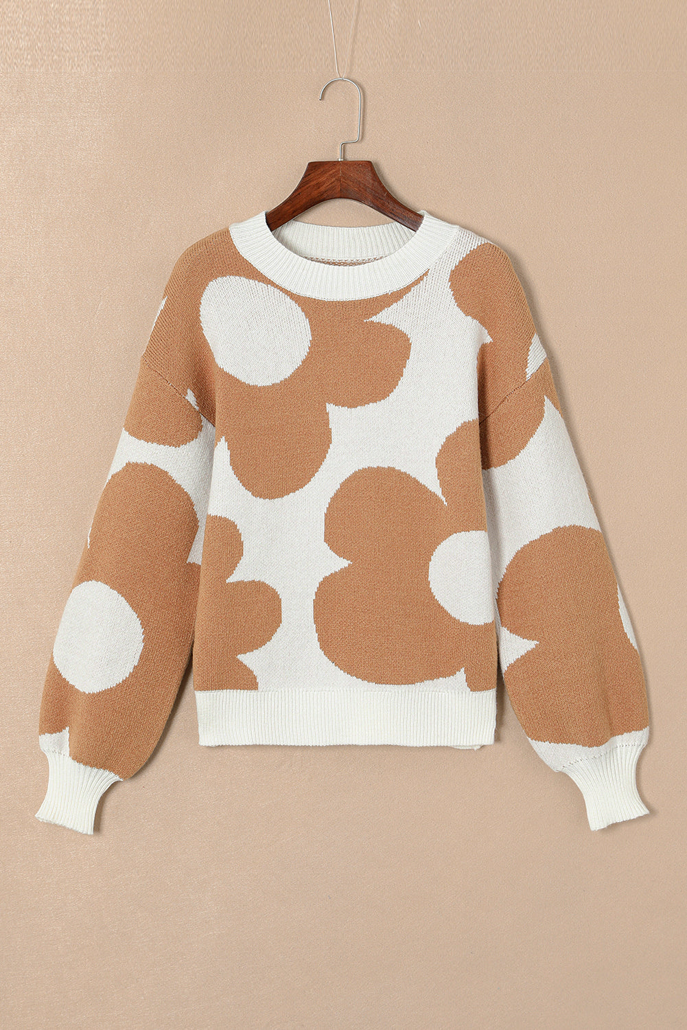 Khaki Big Flower Pattern Drop Shoulder Sweater Sweaters JT's Designer Fashion