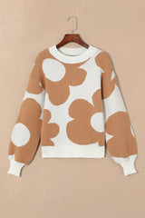 Khaki Big Flower Pattern Drop Shoulder Sweater Sweaters JT's Designer Fashion