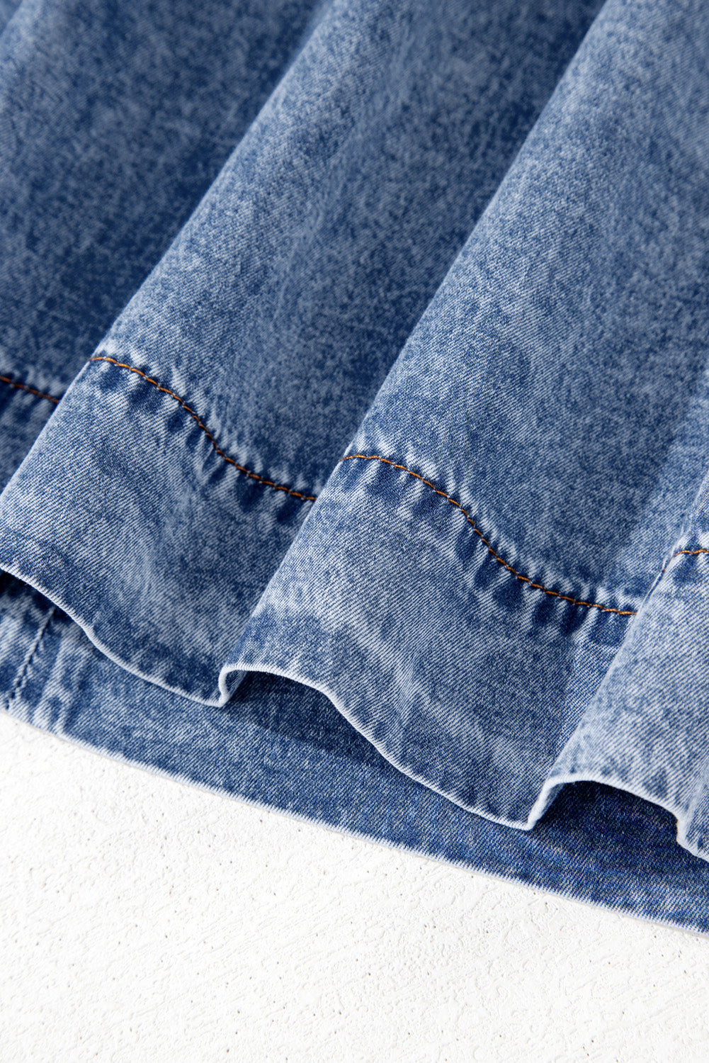 Beau Blue Tie V Neck Tucking Detail Short Sleeve Denim Shift Dress Mini Dresses JT's Designer Fashion