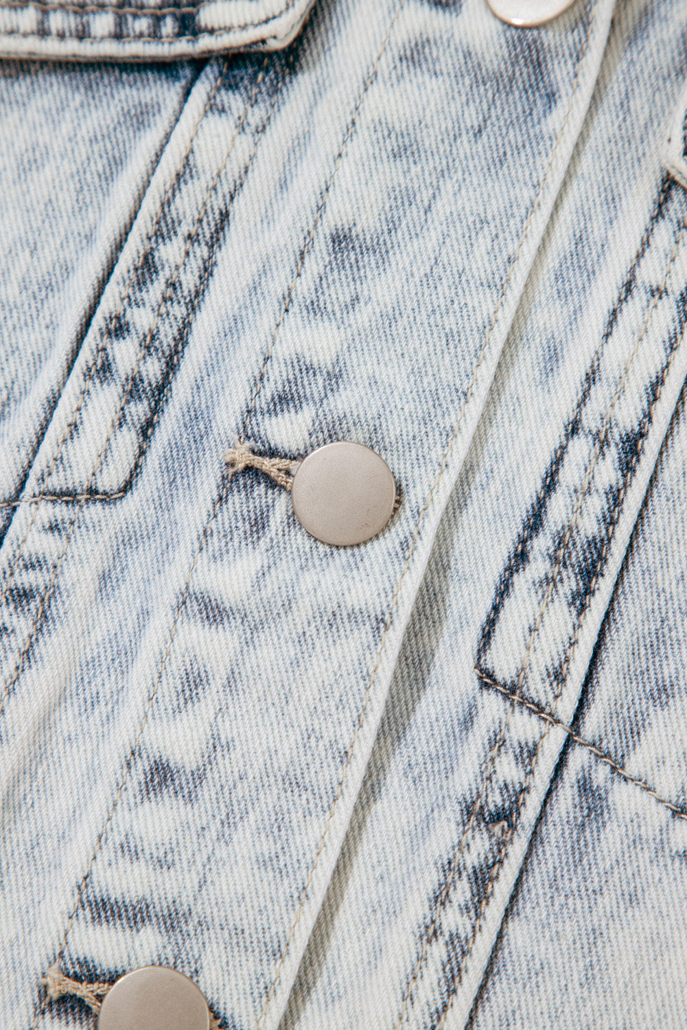 Beau Blue Light Wash Buttoned Chest Pocket Puff Sleeve Denim Jacket Denim Jackets JT's Designer Fashion