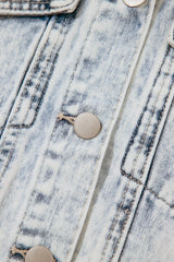 Beau Blue Light Wash Buttoned Chest Pocket Puff Sleeve Denim Jacket Denim Jackets JT's Designer Fashion