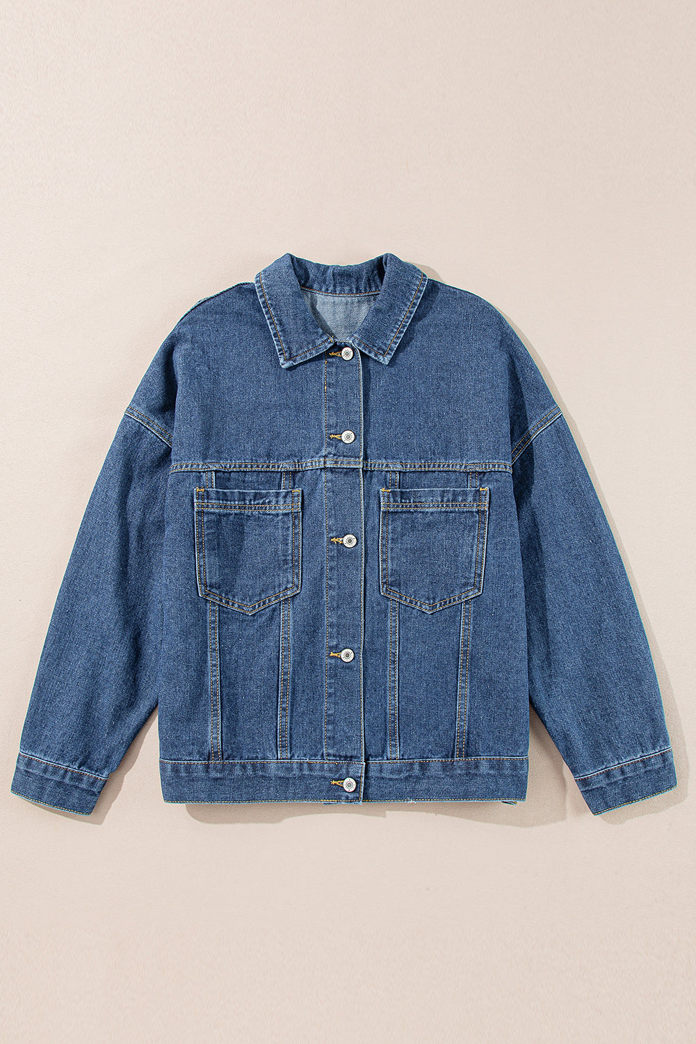 Dark Blue Washed Oversize Pocketed Denim Jacket Denim Jackets JT's Designer Fashion