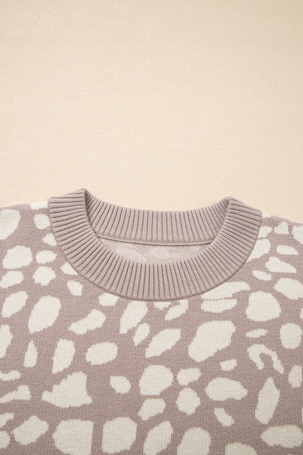 Gray Leopard Spots Pattern Ribbed Trim Drop Shoulder Sweater Sweaters JT's Designer Fashion