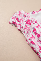 Multicolour Bow Lattice Floral Print V Neck Knot Decor Mini Dress Floral Dresses JT's Designer Fashion