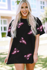 Black Sequin Crawfish Patched Crew Neck Tee Graphic Tees JT's Designer Fashion