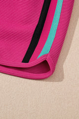 Strawberry Pink Striped Detail Flutter Sleeve Zipped Collar Short Set Short Sets JT's Designer Fashion