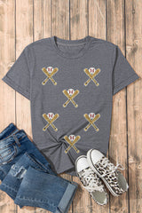 Gray Sequined Game Day Casual Tee Graphic Tees JT's Designer Fashion