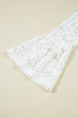 White Lace Crochet Bell Sleeve Mock Neck Blouse Blouses & Shirts JT's Designer Fashion